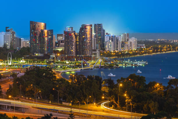 night scene of perth, the capital of western australia in australia
