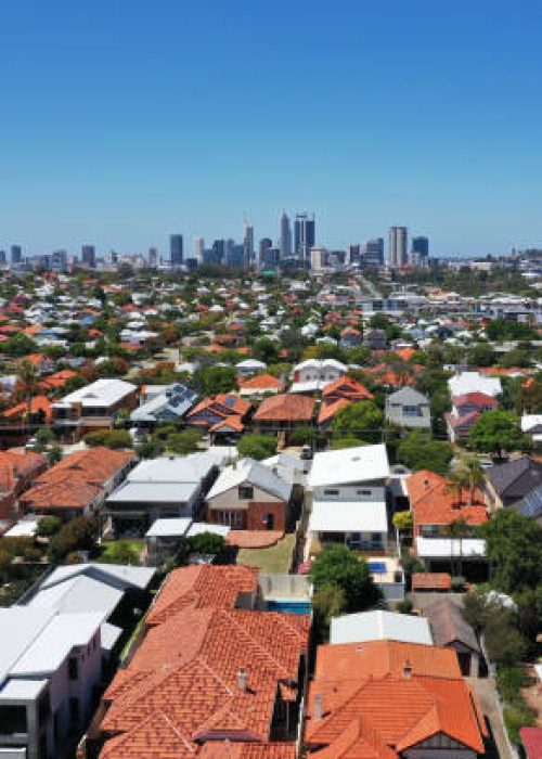 Aerial urban suburban cityscape landscape view of Perth Western Australia