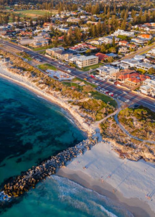 An aerial view of a scenic cityscape of Australia
