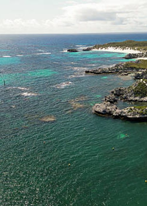 Geordie Bay Beach and Lakes in Rottnest Island, aerial view - Australia